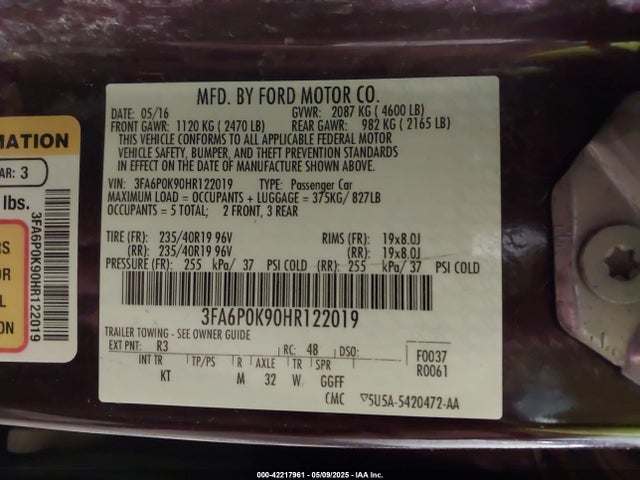 3FA6P0K90HR122019 Ford 2.0l gtdi premium fuel