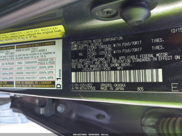 JTEZU5JRXG5119530 Toyota 4runner Sr5 Premium