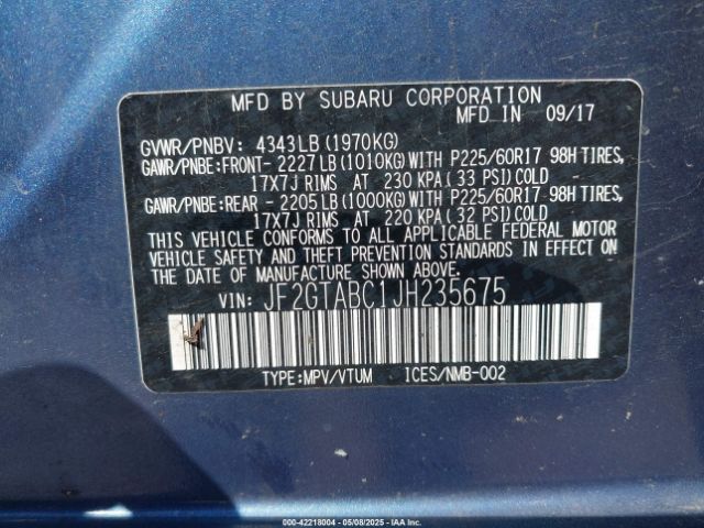JF2GTABC1JH235675 Subaru Crosstrek 2.0i Premium