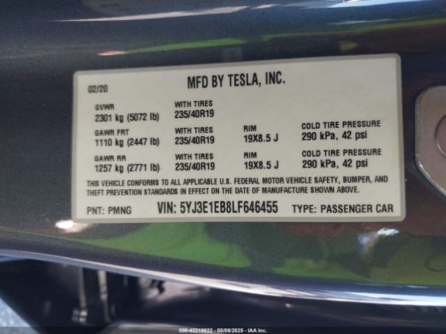 5YJ3E1EB8LF646455 Tesla Model 3 Long Range Dual Motor All-wheel Drive