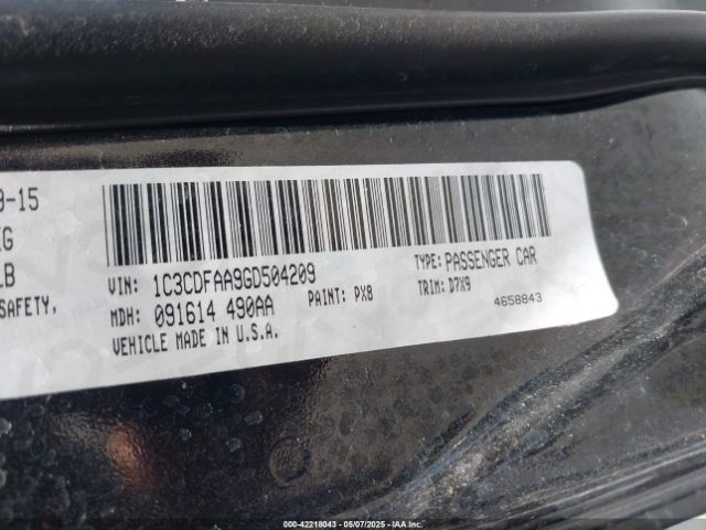 1C3CDFAA9GD504209 Dodge DART SE