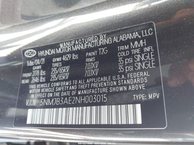 2022 HYUNDAI TUCSON 5NMJB3AE2NH003015 Photo 8