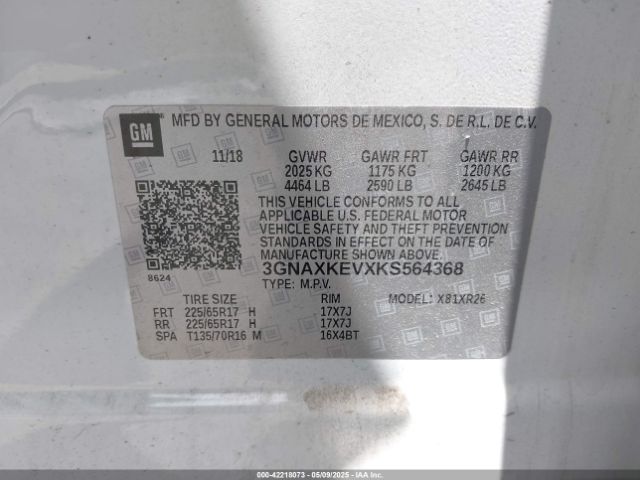 3GNAXKEVXKS564368 Chevrolet lyx - direct injection, vvt, fgt, turbo, alum, gen1