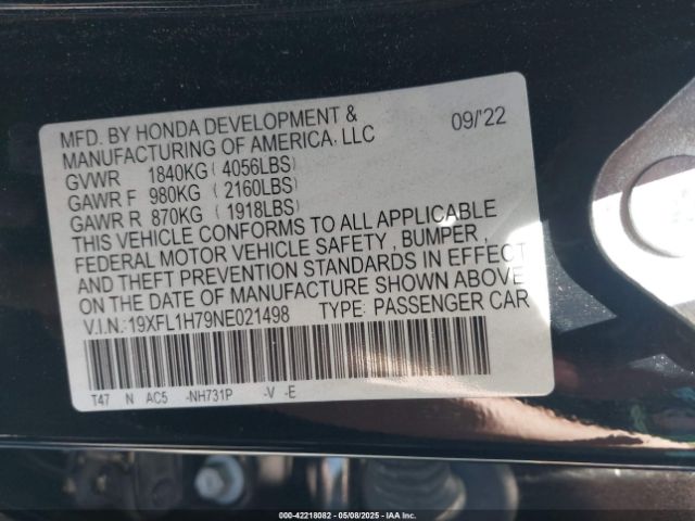 19XFL1H79NE021498 Honda Civic Ex-l