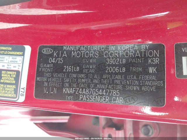 KNAFZ4A87G5447785 KIA FORTE EX