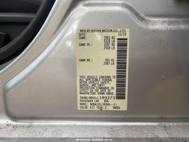 1N4BL4BVXLC199373 Nissan Altima S Fwd