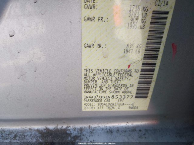 1N4AB7APXEN853377 Nissan Sentra Fe+ S/fe+ Sv/s/sl/sr/sv