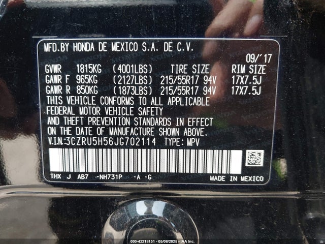 3CZRU5H56JG702114 Honda r18z9