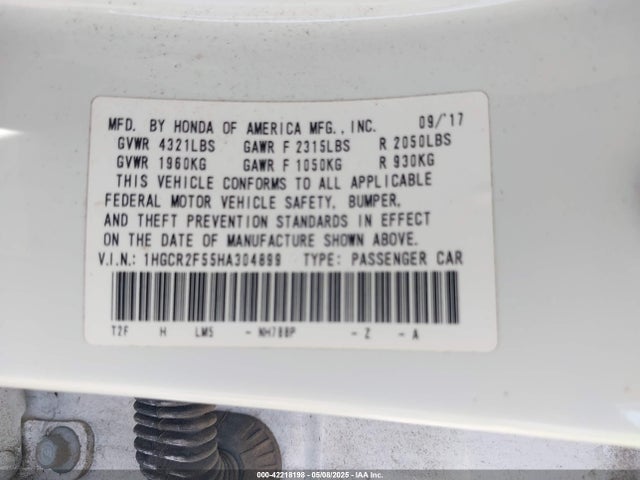 1HGCR2F55HA304899 Honda k24w1
