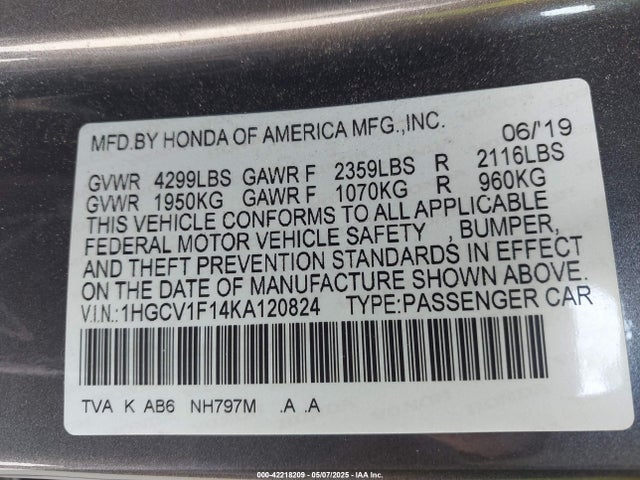 1HGCV1F14KA120824 Honda l15be