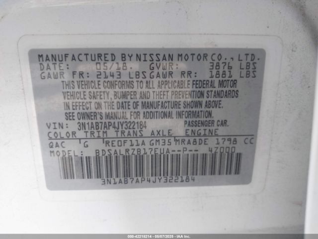 3N1AB7AP4JY322184 Nissan SENTRA SR