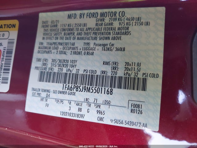 Ford 2021 2021 1FA6P8SJ9M5501168 Image 9