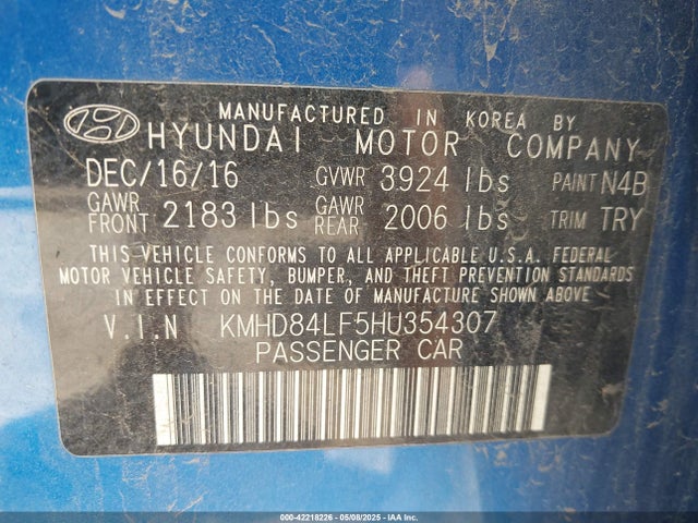 KMHD84LF5HU354307 Hyundai Elantra Limited