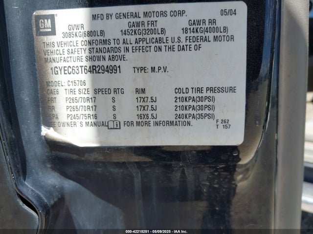 2004 CADILLAC ESCALADE 1GYEC63T64R294991 Photo 8