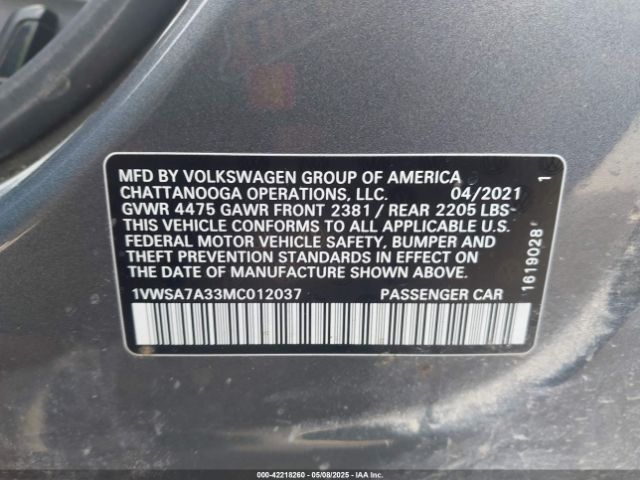 2021 VOLKSWAGEN PASSAT 1VWSA7A33MC012037 Photo 8