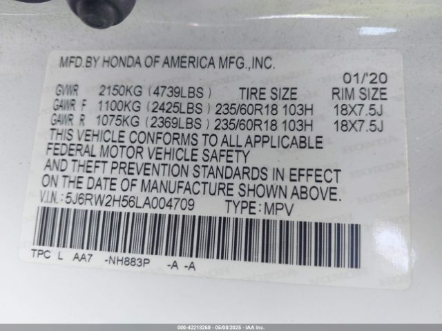 2020 HONDA CR-V 5J6RW2H56LA004709 Photo 8