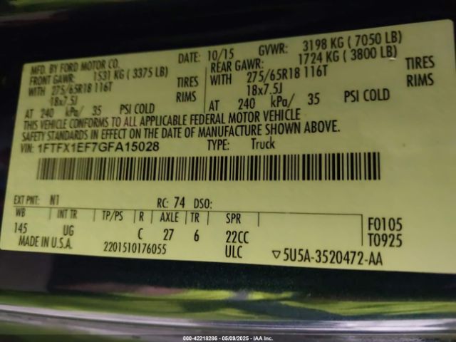 1FTFX1EF7GFA15028 Ford F-150 Xlt