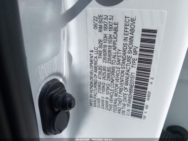 7FARW2H88NE031571 Honda Cr-v Awd Ex-l