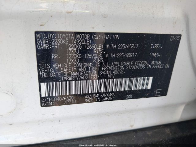 JTMRWRFV7RD217337 Toyota Rav4 Hybrid Xle