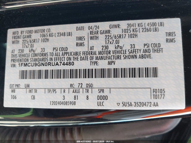 1FMCU9GN0RUA74480 Ford Escape Active