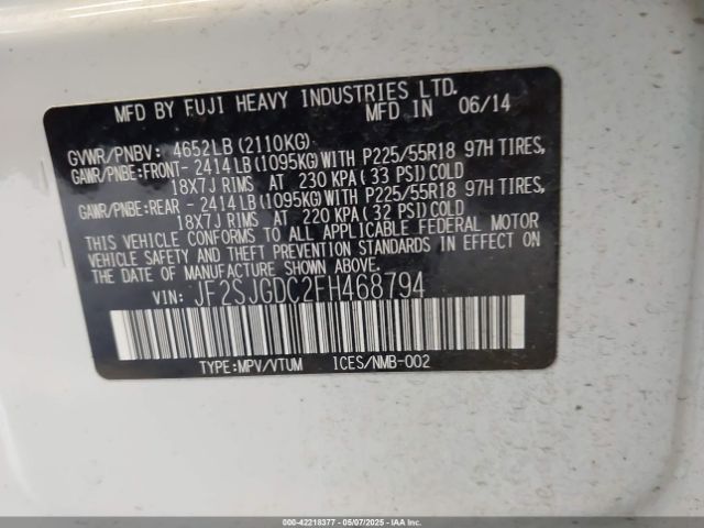 JF2SJGDC2FH468794 Subaru Forester 2.0xt Premium