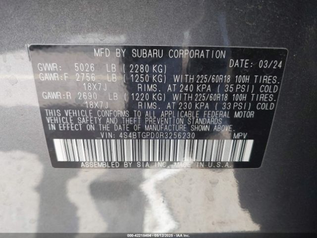 2024 SUBARU OUTBACK 4S4BTGPD0R3256230 Photo 8