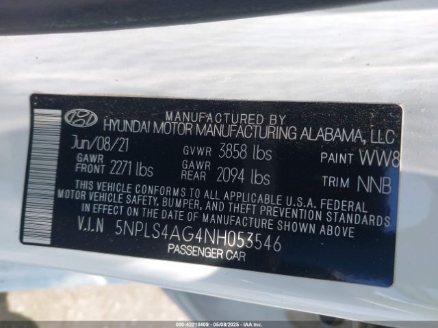 5NPLS4AG4NH053546 Hyundai ELANTRA SEL