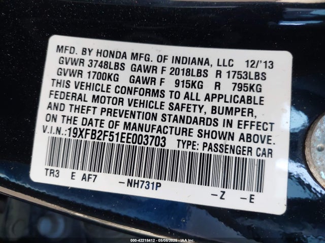 19XFB2F51EE003703 Honda Civic Lx