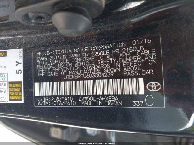 JTDKBRFU6G3004239 Toyota Prius Two