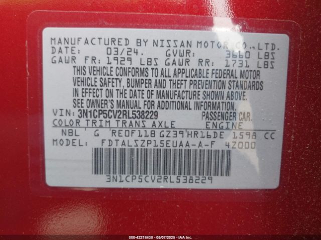 3N1CP5CV2RL538229 Nissan Kicks Sv Xtronic Cvt