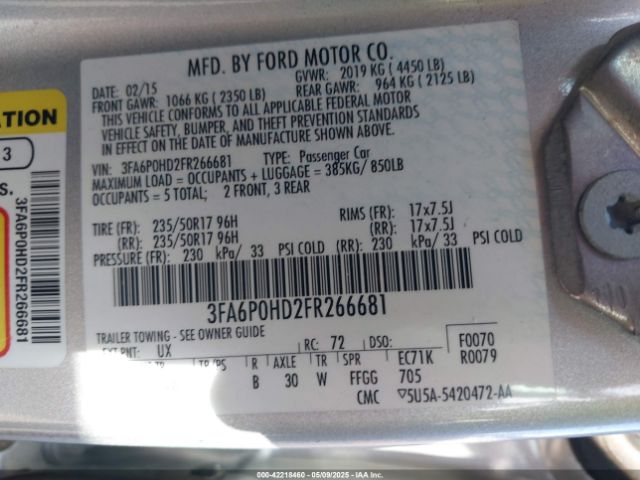 3FA6P0HD2FR266681 Ford FUSION SE