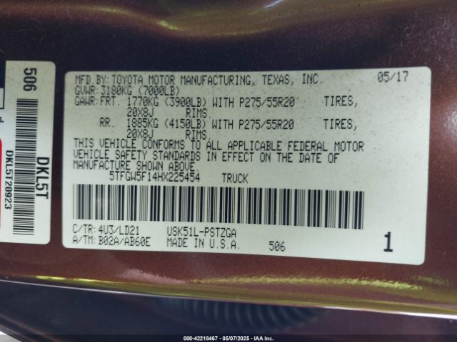 5TFGW5F14HX225454 Toyota Tundra 1794 5.7l V8