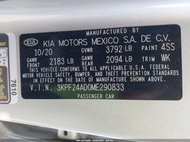 3KPF24AD0ME290833 KIA Forte Lxs