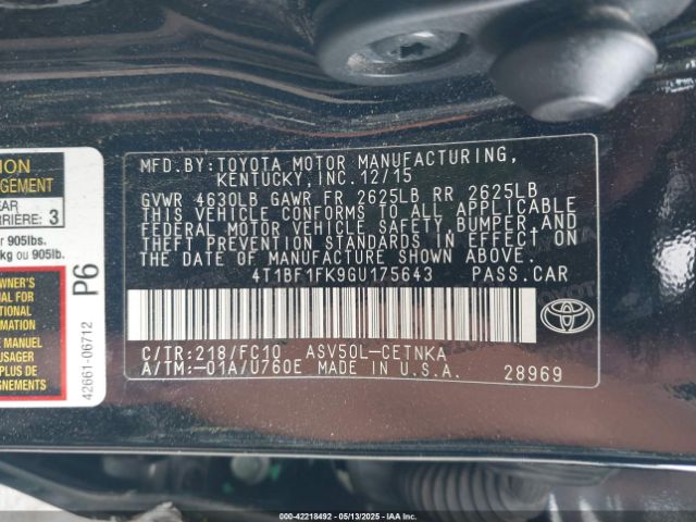 4T1BF1FK9GU175643 Toyota CAMRY LE