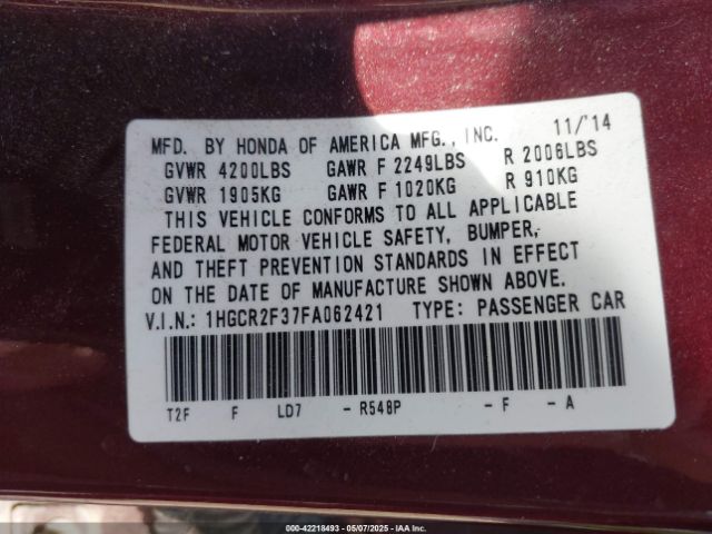 1HGCR2F37FA062421 Honda ACCORD LX