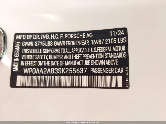 2025 PORSCHE 718 CAYMAN WP0AA2A83SK255637 Photo 8