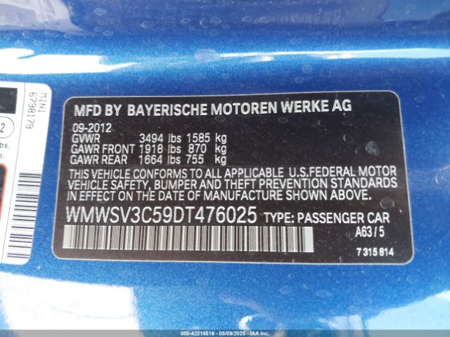 2013 MINI HARDTOP WMWSV3C59DT476025 Photo 8