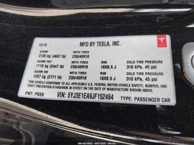 5YJ3E1EA9JF152464 Tesla MODEL 3