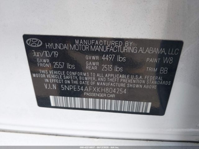 5NPE34AFXKH804254 Hyundai SONATA SEL