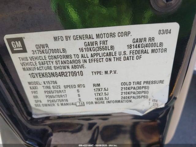 2004 CADILLAC ESCALADE 1GYEK63N84R270910 Photo 8