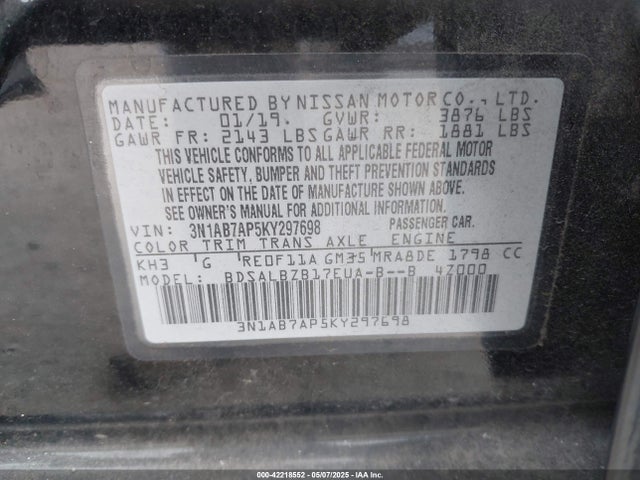3N1AB7AP5KY297698 Nissan SENTRA S