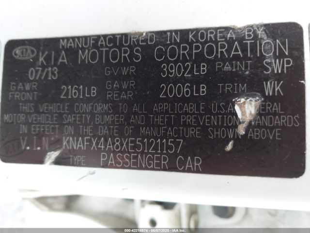 KNAFX4A8XE5121157 KIA FORTE EX