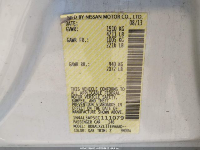 1N4AL3AP5EC111079 Nissan Altima 2.5 Sl