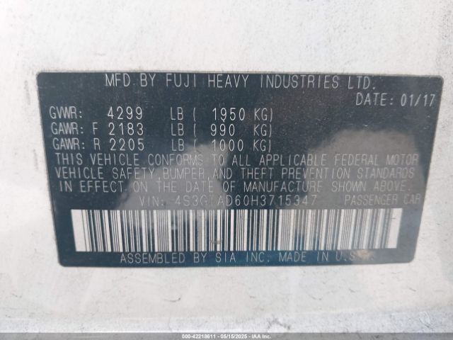 4S3GTAD60H3715347 Subaru Impreza 2.0i Premium
