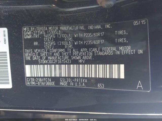5TDKK3DC2FS615423 Toyota Sienna Le 8 Passenger