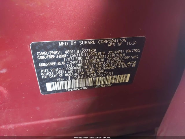 JF2SKAJCXMH467081 Subaru Forester Premium