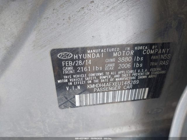 KMHDH4AEXEU148289 Hyundai ELANTRA SE