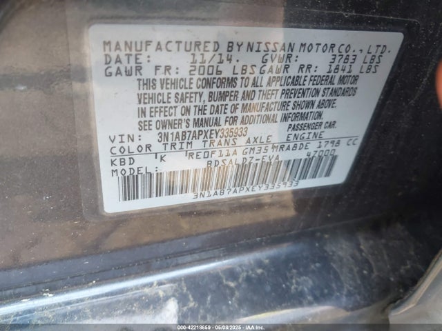 3N1AB7APXEY335933 Nissan SENTRA SV