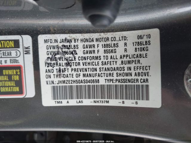 2010 HONDA INSIGHT JHMZE2H50AS040698 Photo 8