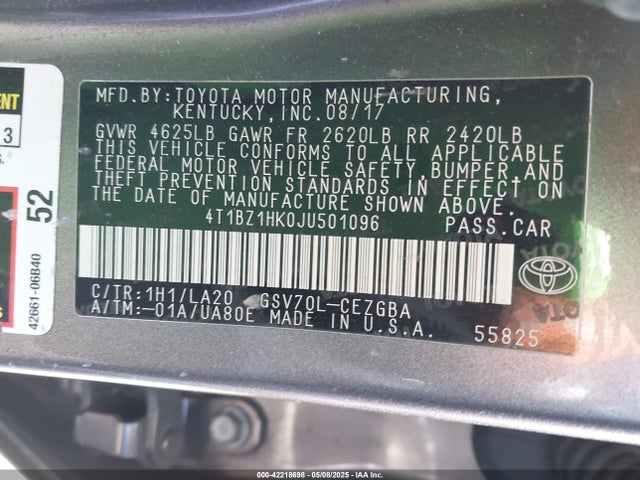 4T1BZ1HK0JU501096 Toyota Camry Xle V6